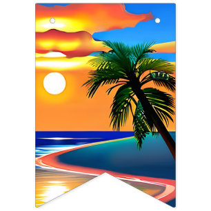 Tropical Palm Tree Silhouette Party Bunting Flags