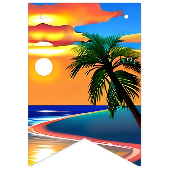 Tropical Palm Tree Silhouette Party  Bunting Flags (First Flag)
