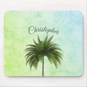 Tropical Palm Tree Stylish Green Marbled Mouse Pad