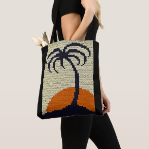 Tropical Palm Tree Sunrise Artisan Crochet Print Tote Bag