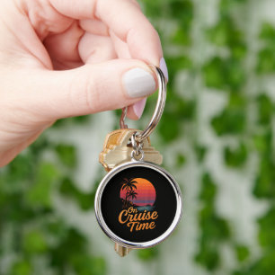 Tropical Palm Tree Sunset Cruise Vacation Keychain