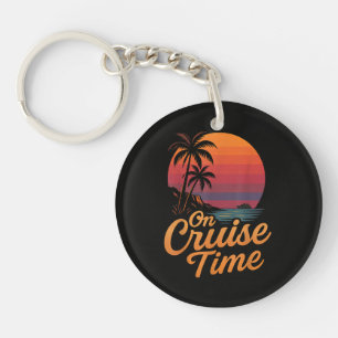 Tropical Palm Tree Sunset Cruise Vacation Keychain