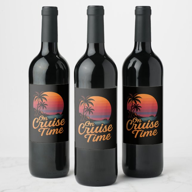 Tropical Palm Tree Sunset Cruise Vacation Wine Label (Bottles)