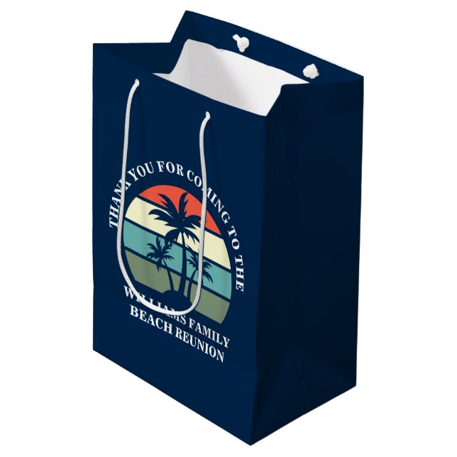 Tropical Palm Tree Sunset Custom Blue Beach Party Medium Gift Bag (Front Angled)