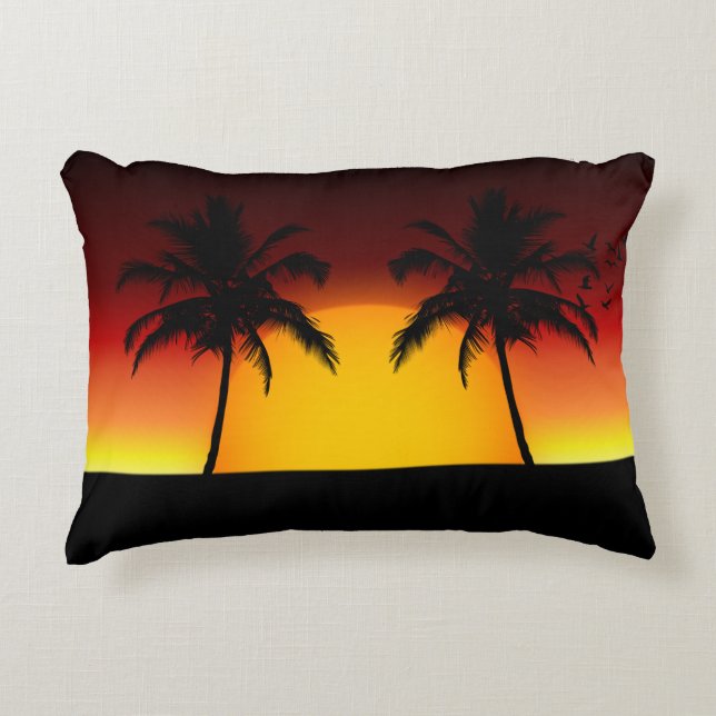 Tropical Palm Tree Sunset Silhouette Accent Pillow (Front)
