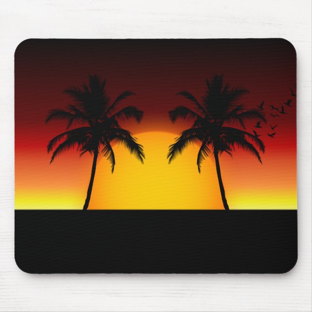Tropical Palm Tree Sunset Silhouette Mouse Pad (Front)