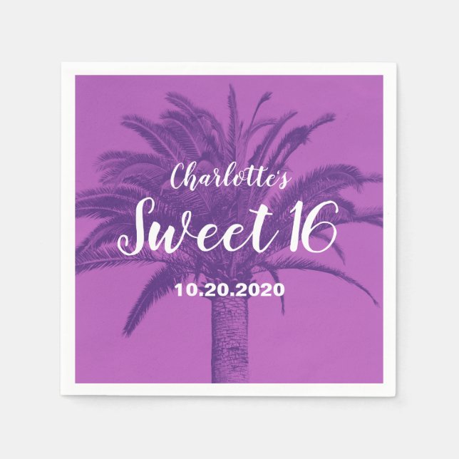 Tropical Palm Tree Sweet 16 Napkin (Front)