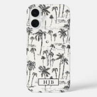Tropical Palm Tree Toile Sketch Monogram
