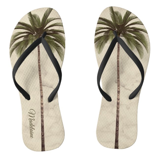 Tropical Palm Tree Vintage  Elegant Summer Flip Flops (Footbed)