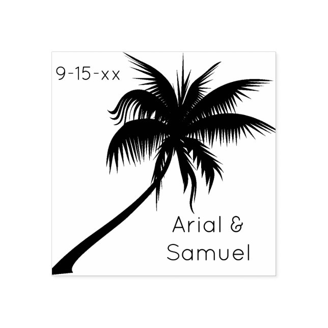 Tropical Palm Tree Wedding Date Rubber Stamp (Imprint)