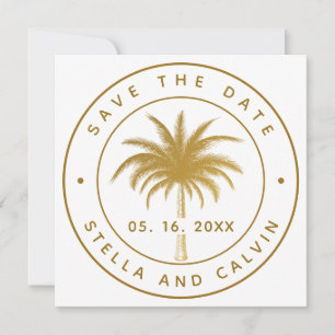 Tropical Palm Tree Wedding Photo Gold  Save The Date