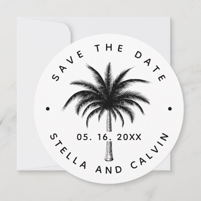 Tropical Palm Tree Wedding Simple Photo Save The Date (Front)
