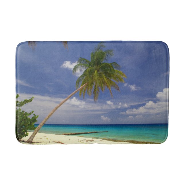 Tropical Palm Tree White Sandy Beach Bath Mat (Front)