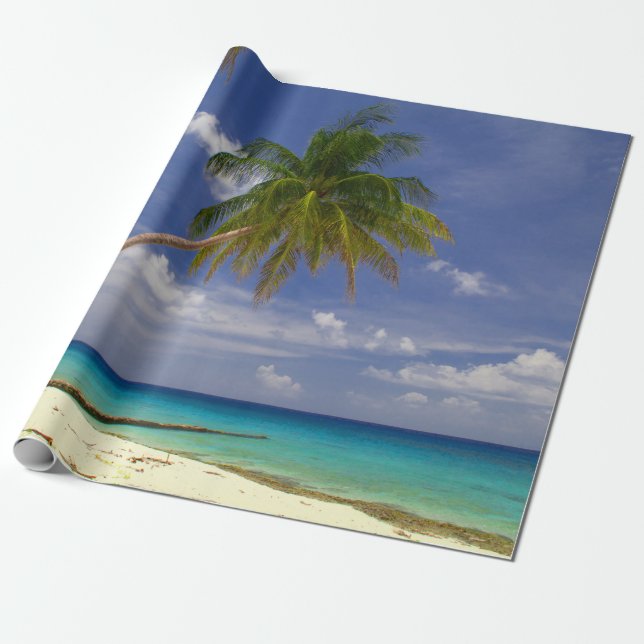 Tropical Palm Tree White Sandy Beach Wrapping Paper (Unrolled)