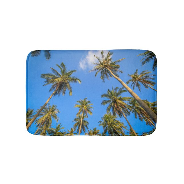 Tropical Palm Trees and Blue Sky Fun Summery Bath Mat (Front)