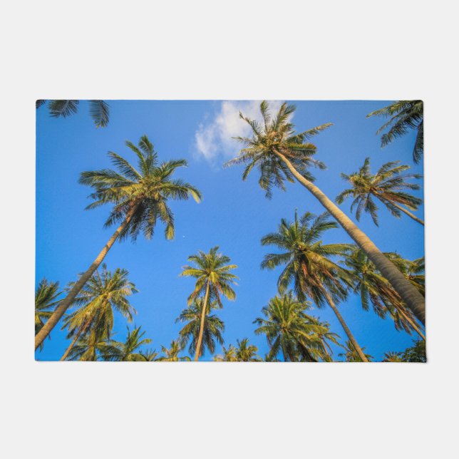 Tropical Palm Trees and Blue Sky Fun Summery Doormat (Front)