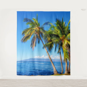 Tropical Palm Trees and Molokini from Maui Hawaii Tapestry