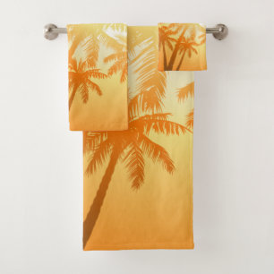 Tropical palm trees at sunset bath towel set