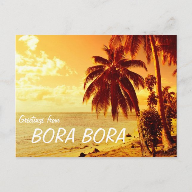 Tropical palm trees at sunset Bora Bora postcard (Front)