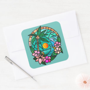 Tropical, Palm Trees At Sunset By The Ocean Square Sticker