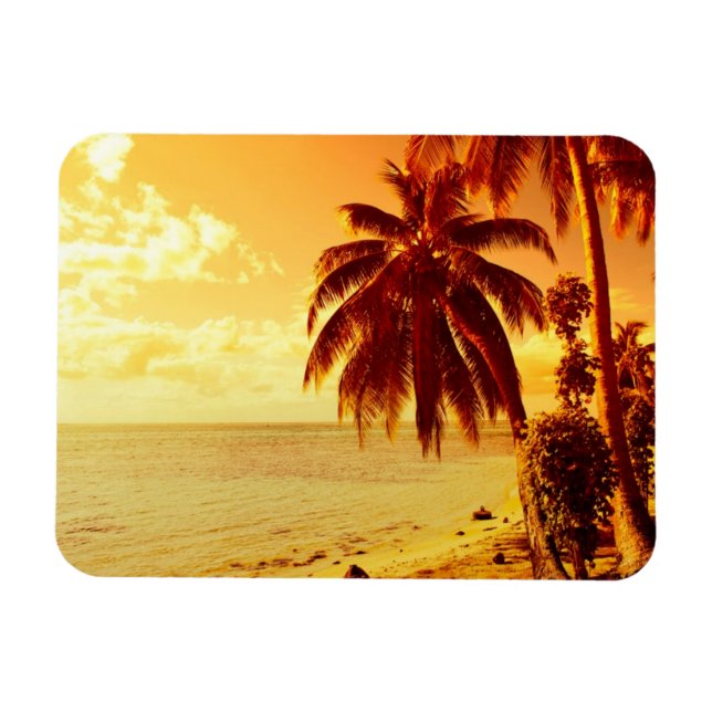 Tropical palm trees at sunset rectangular magnet (Horizontal)
