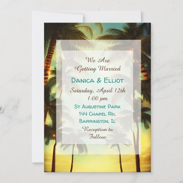 Tropical Palm Trees at Sunset Wedding Invitation (Front)