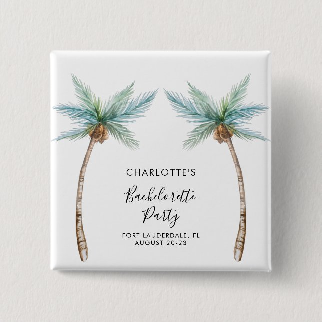 Tropical Palm Trees Bachelorette Party Keepsake 2 Inch Square Button (Front)