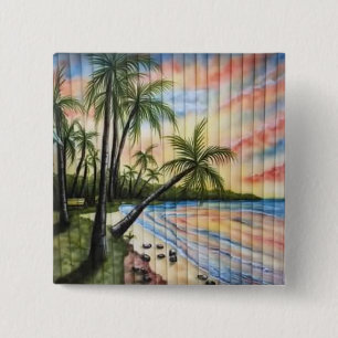 TROPICAL PALM TREES BEACH BLINDS 2 INCH SQUARE BUTTON