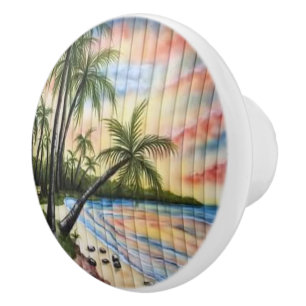 TROPICAL PALM TREES BEACH BLINDS CERAMIC KNOB