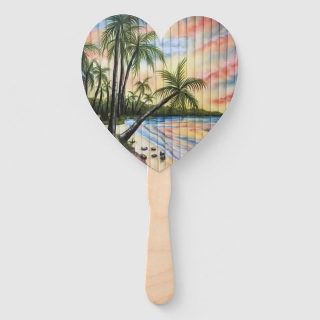 TROPICAL PALM TREES BEACH BLINDS HAND FAN (Front)