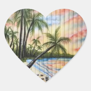TROPICAL PALM TREES BEACH BLINDS HEART STICKER