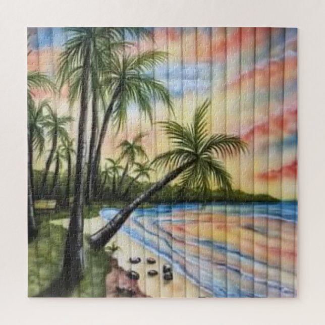 TROPICAL PALM TREES BEACH BLINDS JIGSAW PUZZLE (Vertical)