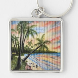 TROPICAL PALM TREES BEACH BLINDS KEYCHAIN
