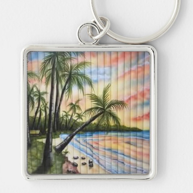 TROPICAL PALM TREES BEACH BLINDS KEYCHAIN (Front)