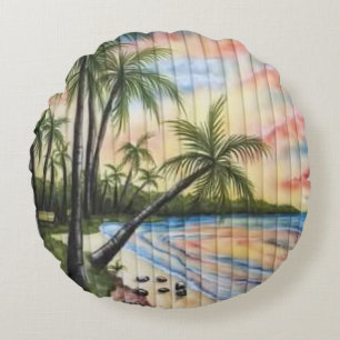 TROPICAL PALM TREES BEACH BLINDS ROUND PILLOW