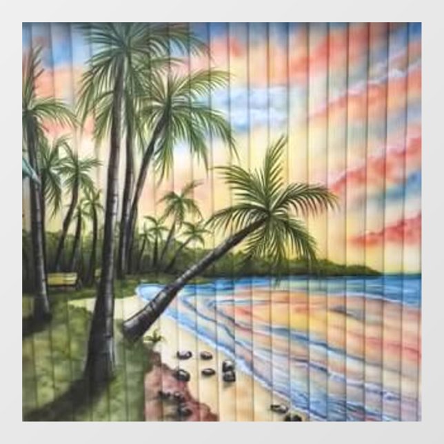 TROPICAL PALM TREES BEACH BLINDS WINDOW CLING (Sheet)