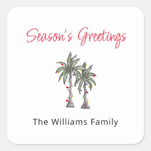 Tropical Palm Trees Beach Christmas Illustration  Square Sticker