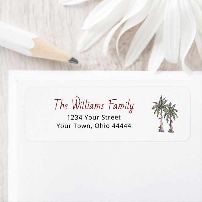 Tropical Palm Trees Beach Christmas Return Address (Insitu)