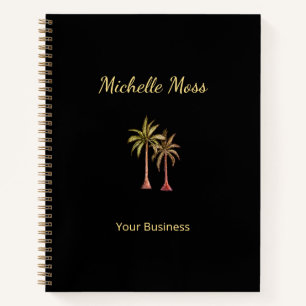 Tropical Palm Trees Beach Elegant Gold Black Notebook