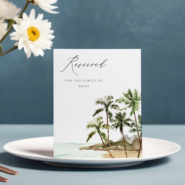 Tropical Palm Trees Beach Sand Wedding Reserved Pedestal Sign (Creator Uploaded)