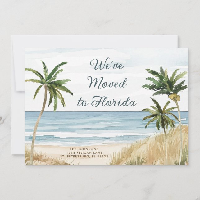 Tropical Palm Trees Beach Scene New Address (Front)