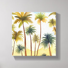 Tropical Palm Trees | Beach Watercolor Painting Canvas Print