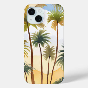 Tropical Palm Trees   Beach Watercolor Painting iPhone 15 Case