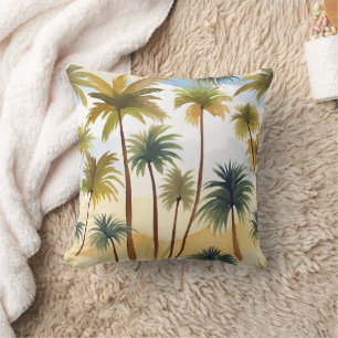 Tropical Palm Trees   Beach Watercolor Painting Throw Pillow