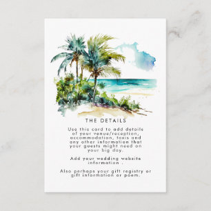 tropical palm trees beach wedding information card