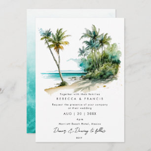 tropical palm trees beach wedding invitation