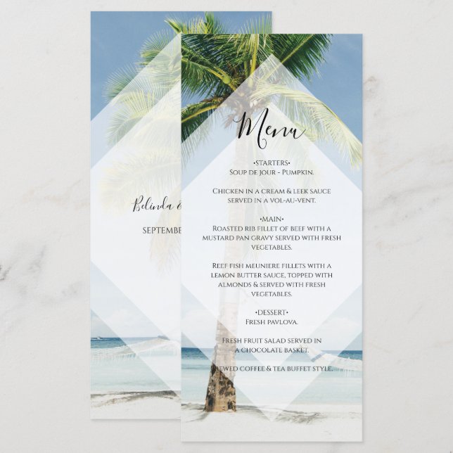 Tropical Palm Trees Beach Wedding  Menu (Front/Back)