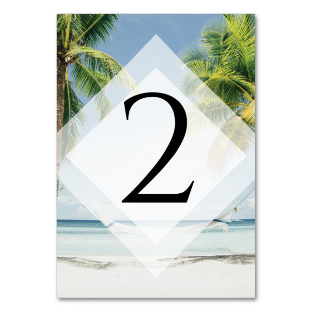 Tropical Palm Trees Beach Wedding  Table Number (Front)