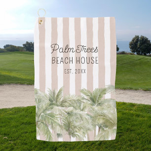 Tropical Palm Trees Beige Stripes Beach House Golf Towel