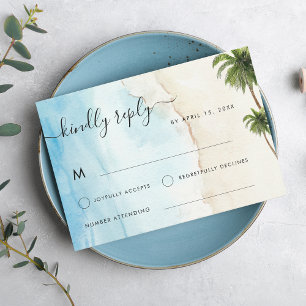 Tropical Palm Trees Boho Beach Destination Wedding RSVP Card